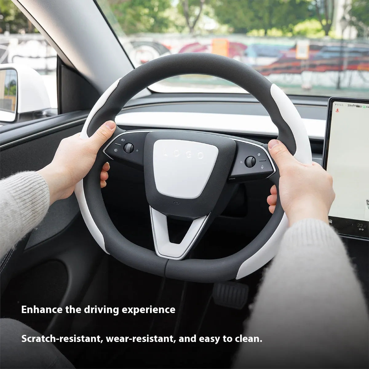 White plastic ABS steering wheel patch for interior protection and renewal