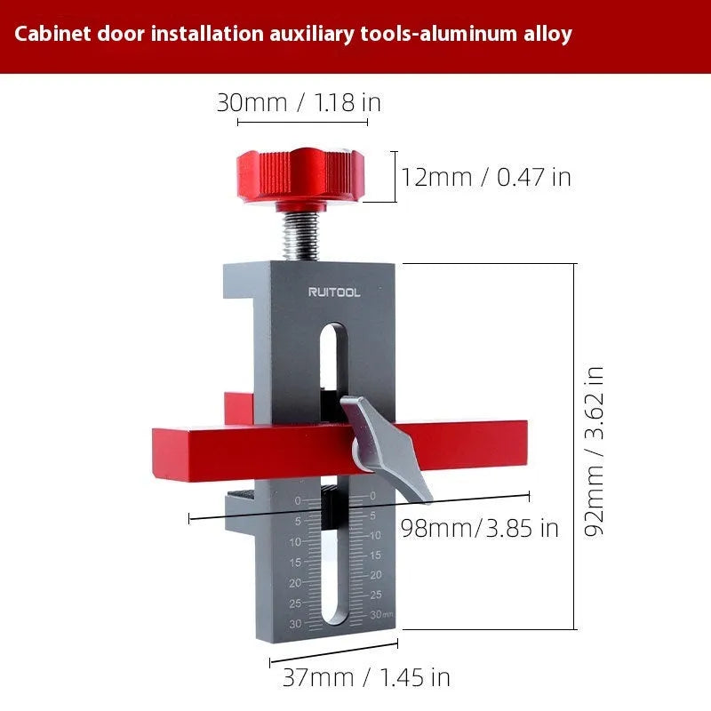 Aluminium alloy cabinet door installation aid for woodworking projects