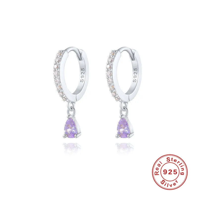 S925 sterling silver geometric water drop earrings with electroplated finish and stone accents