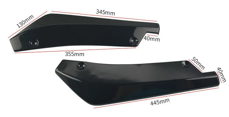 Pair of light black water transfer carbon fibre style PP rear spoiler pieces with screws on car rear