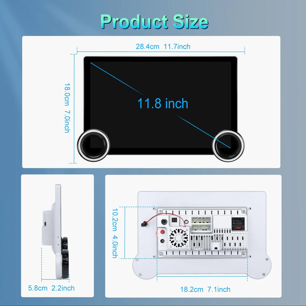 11.8-inch Android car multimedia player with double knobs and large touchscreen display