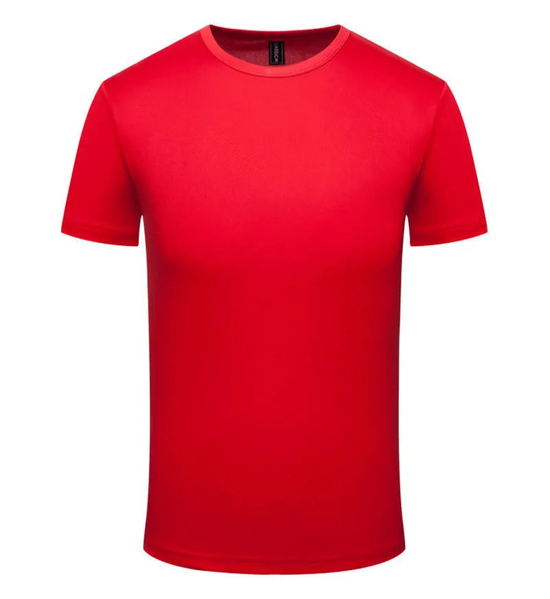 Men's solid colour quick-dry short sleeve t-shirt for summer sports, shown in multiple colour options.