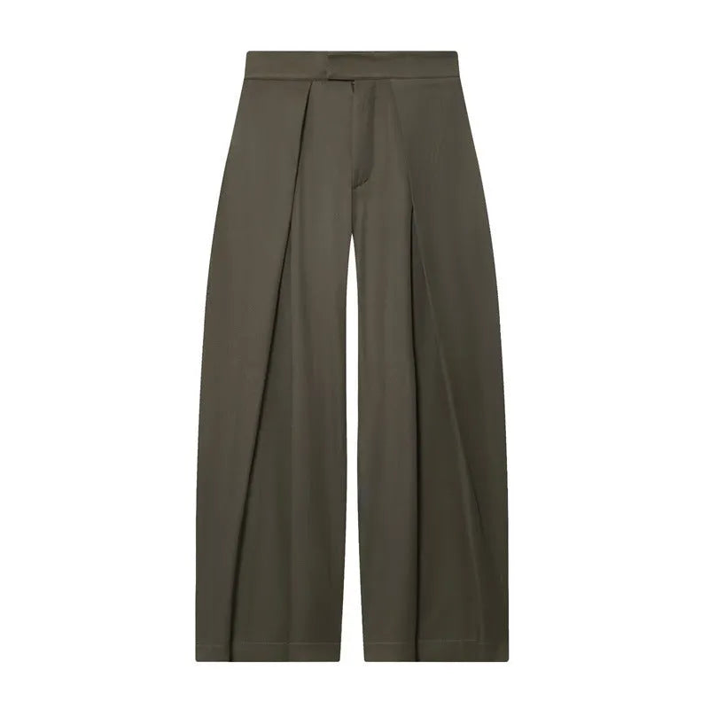 Women's belt coat and pleated trousers set in solid colour, polyester blend, long sleeves, button front
