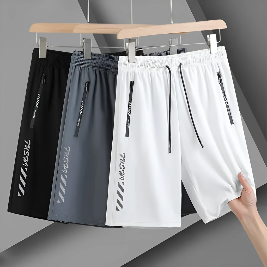 Men's loose fit quick-drying sports shorts in black, available sizes M to 6XL