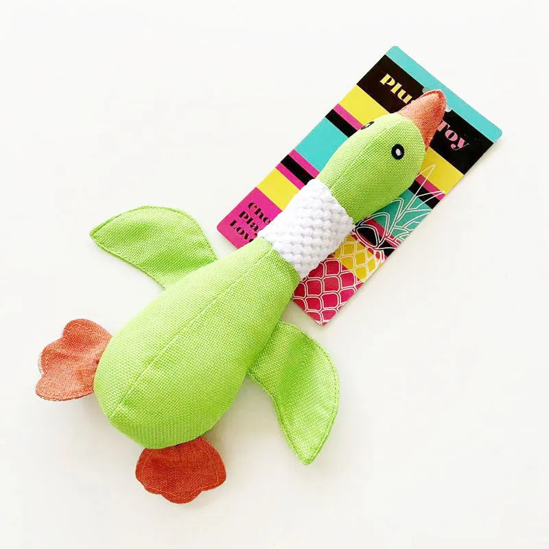 Blue duck-shaped dog plush toy with squeakers for large breed puppies
