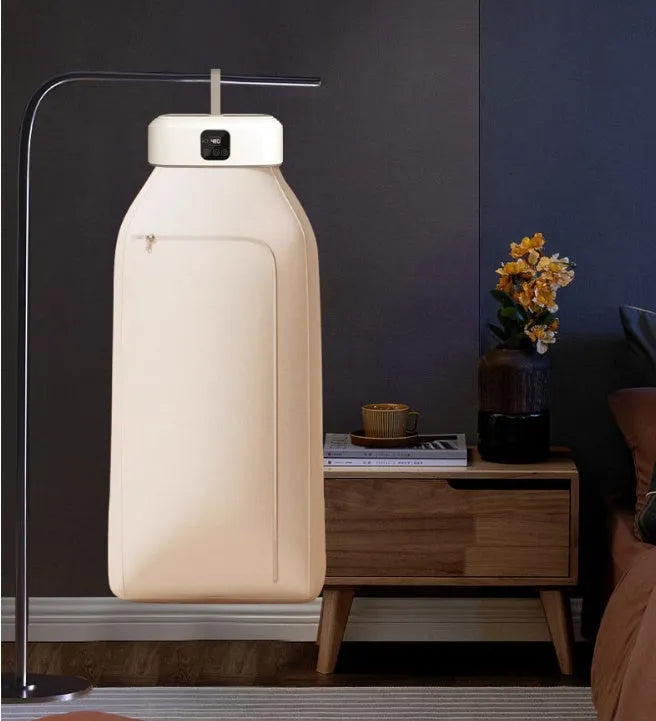 White cylindrical smart laundry drier with remote control for dormitory quick-drying and foldable storage