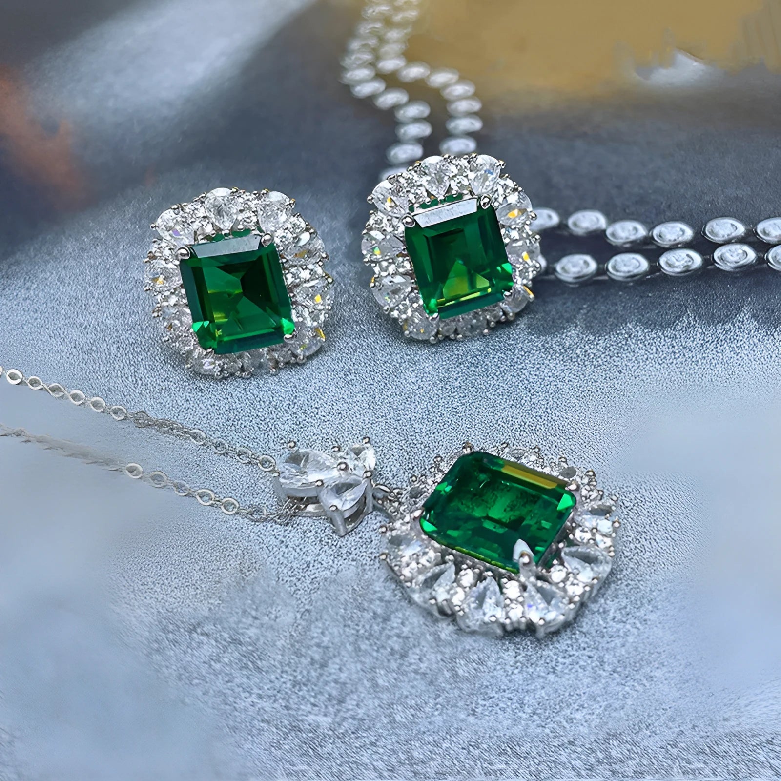French royal style copper jewellery set with floral patterns including earrings, necklace and ring
