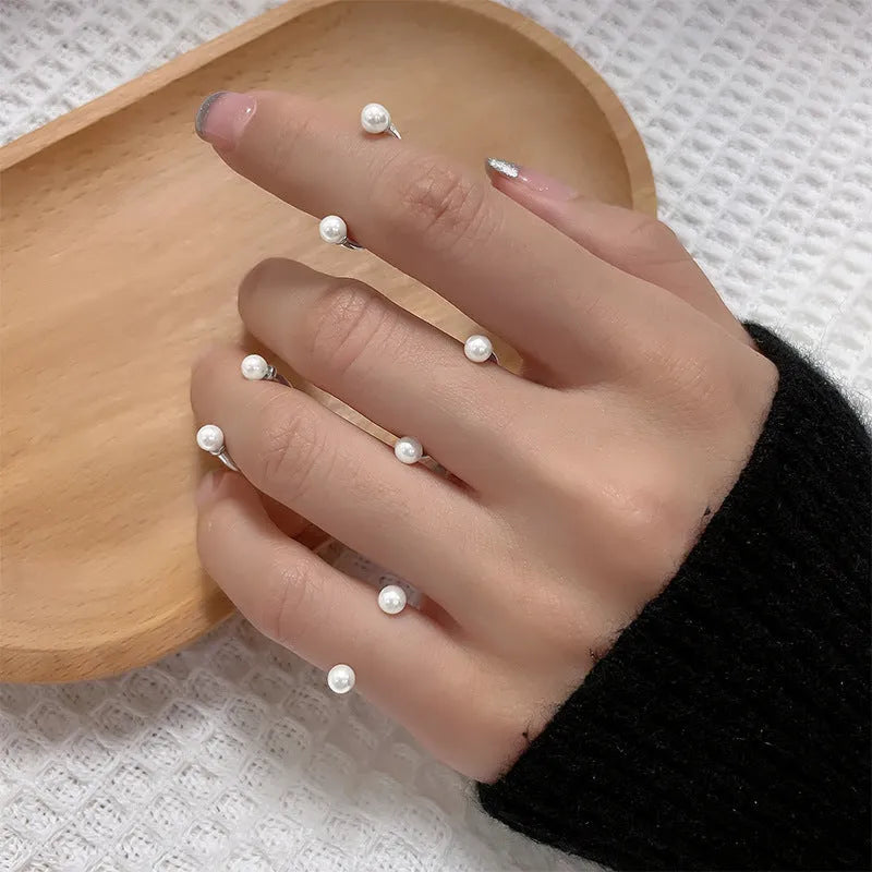 Women's adjustable U-shaped knuckle ring copper pearl inlaid white gold colour smile line pattern