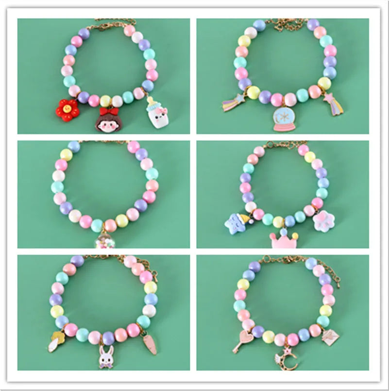 Macaron-colour resin pet collar and headdress set with matching bracelet and necklace accessories
