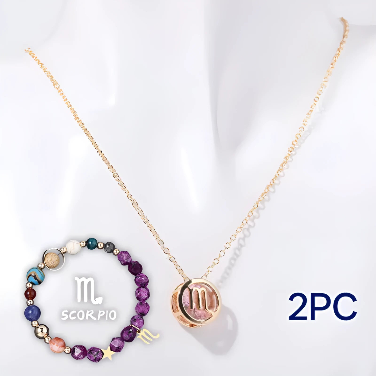 Natural stone beaded necklace and matching bracelet set laid flat, showing genuine gemstone beads.