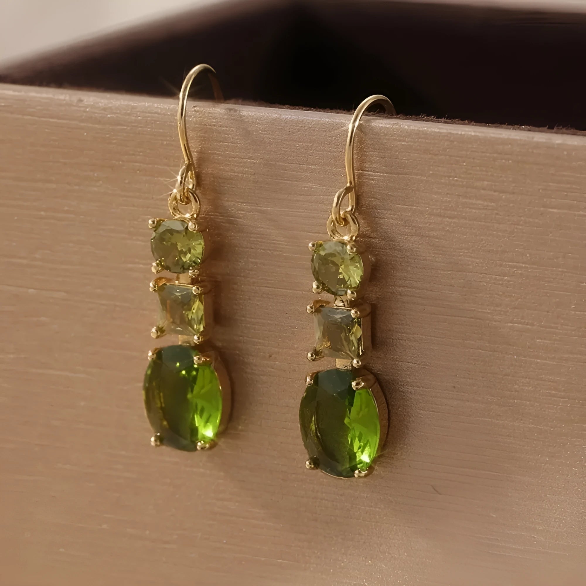 Green copper geometric earrings with quadrilateral retro Bohemian design