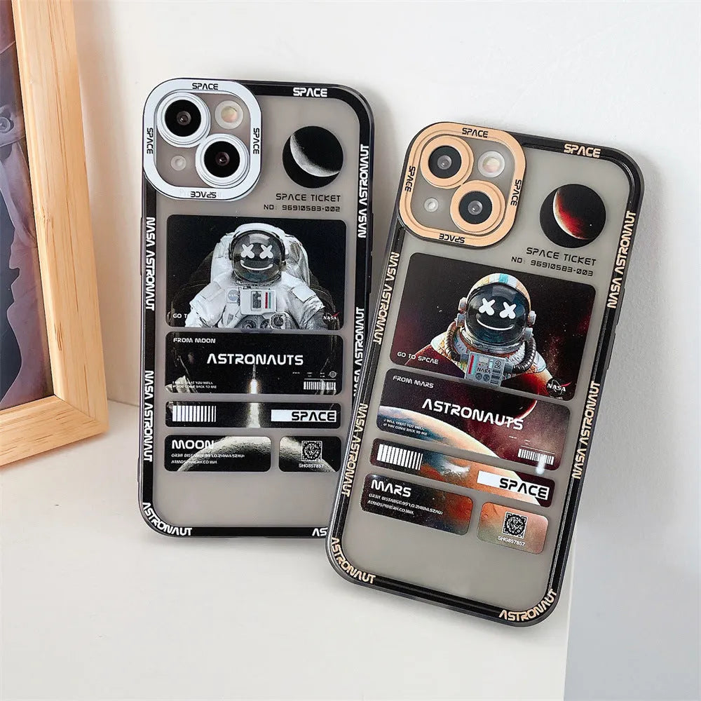 Space astronaut graffiti design iPhone case in contrast colours on a mobile phone