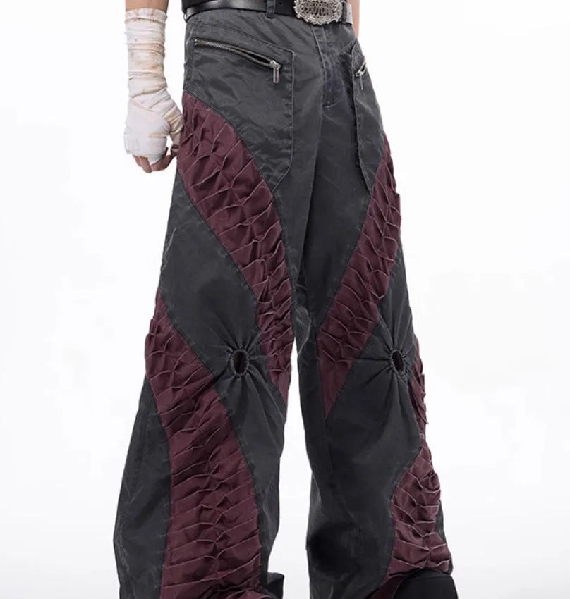 Retro three-dimensional keel casual trousers in grey rayon viscose fabric with straight hem