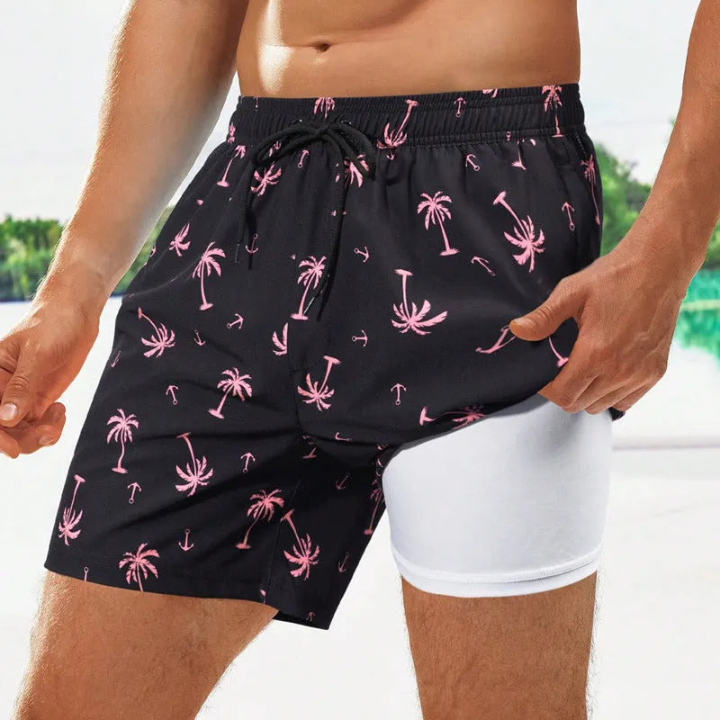 Men's loose fit quick-drying boxer swimming trunks in a selection of floral and tropical print designs.