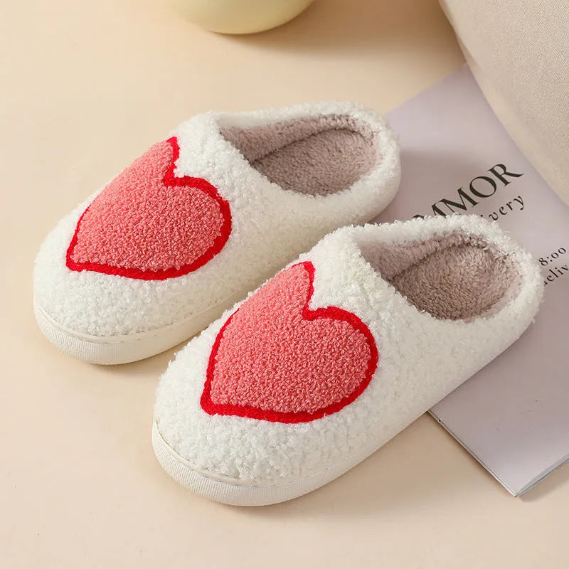 Plush women's cartoon slipper with non-slip PVC sole in Big Love pattern.