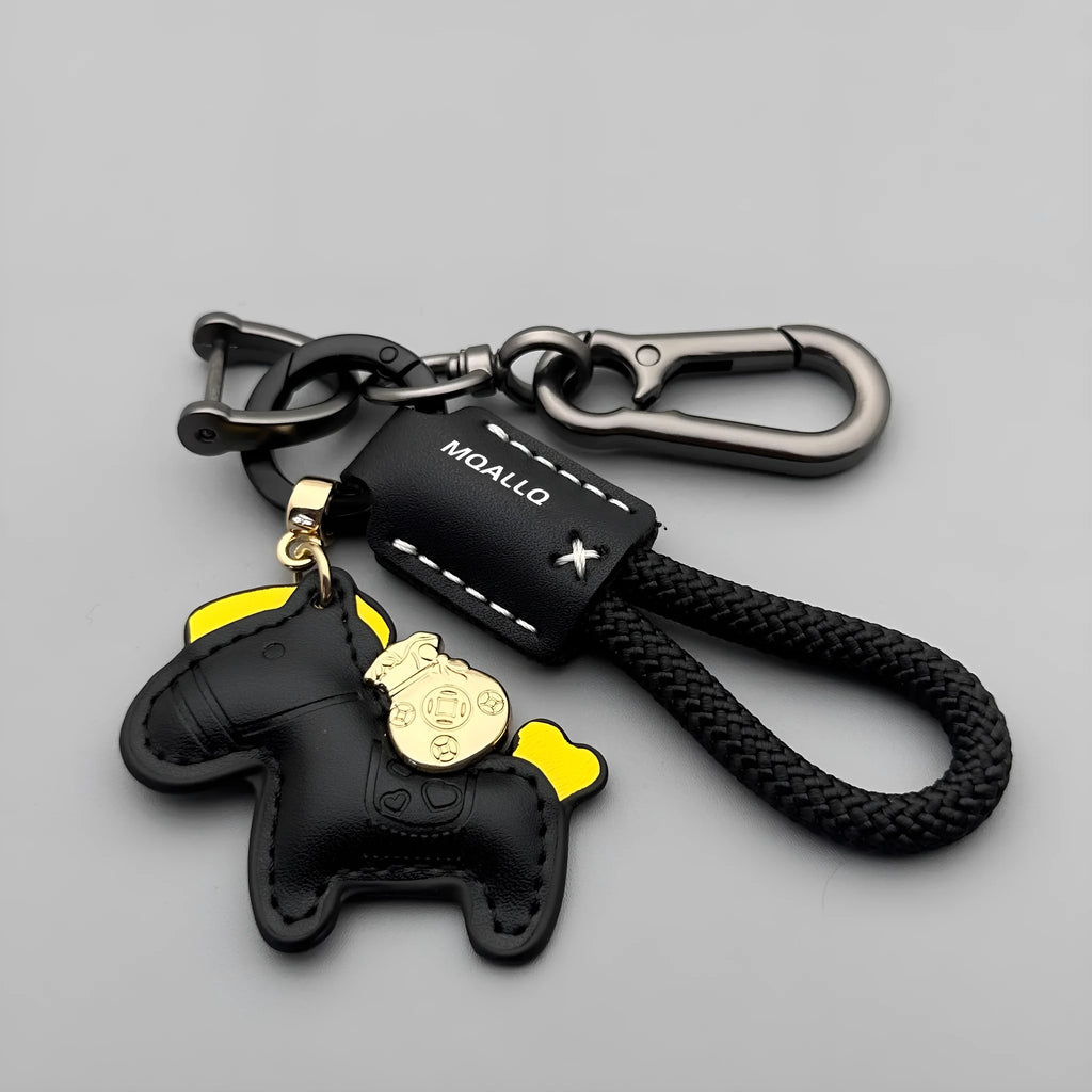Handmade cowhide car key ring pendant with zinc alloy belt buckle and flanelle rope