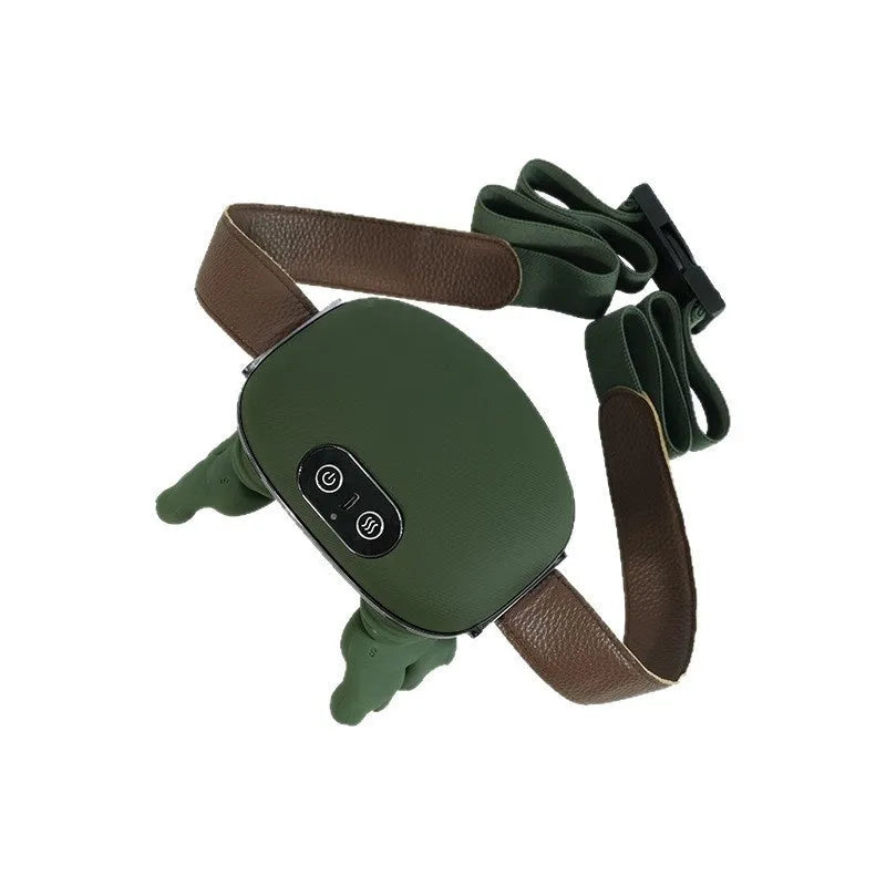 Rechargeable trapezius neck hand shoulder massager in green silicone paint with multi-mode and heat