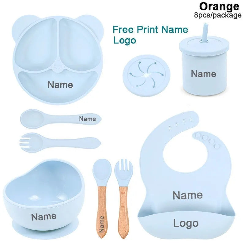Panda Silicone children's tableware set with cat ear design cups in multiple colours on a table