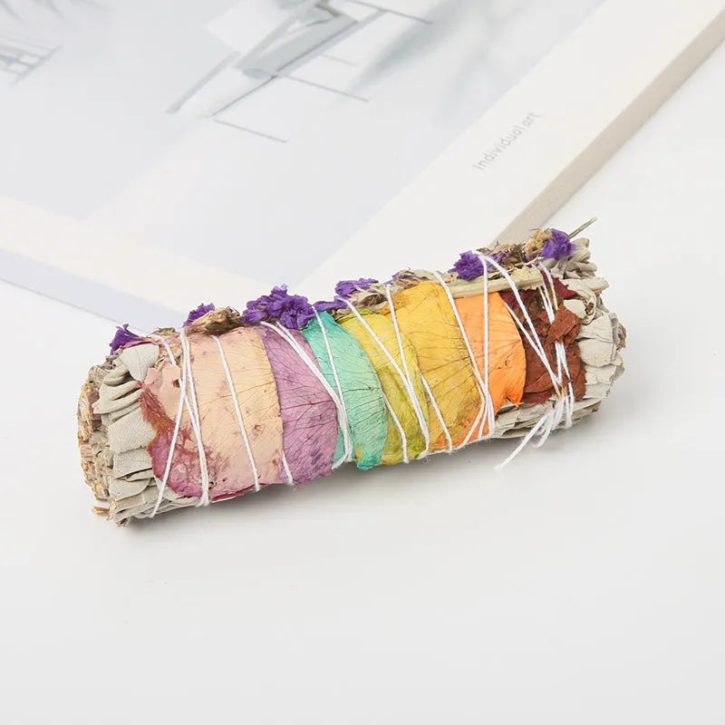 White sage and red rose petal incense bundle for fresh air with colourful dried botanicals