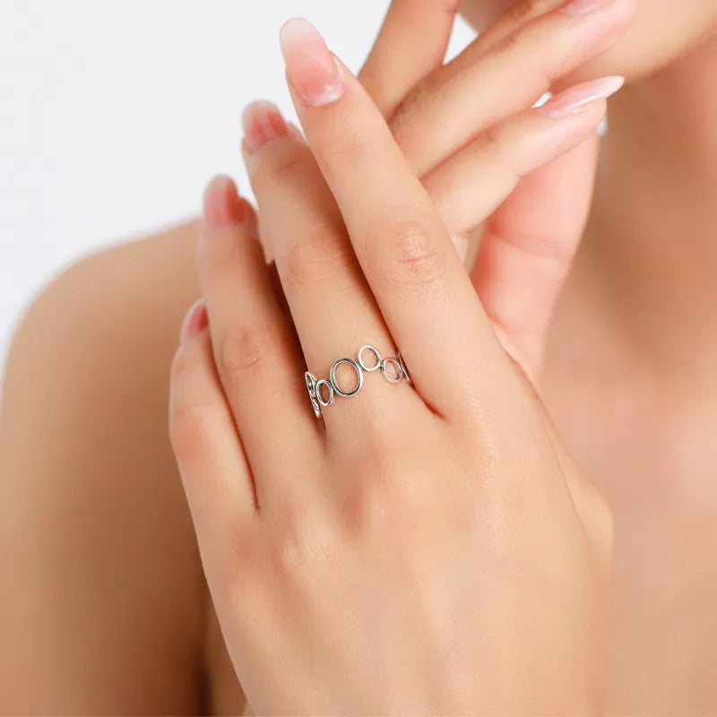 S925 silver geometric ellipse ring for women, US sizes 5-9, plain silver band