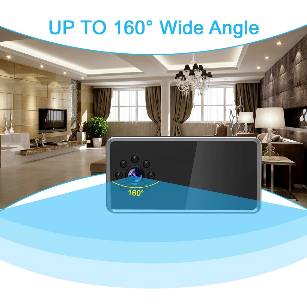 Wireless HD surveillance camera with compact dimensions for indoor security monitoring