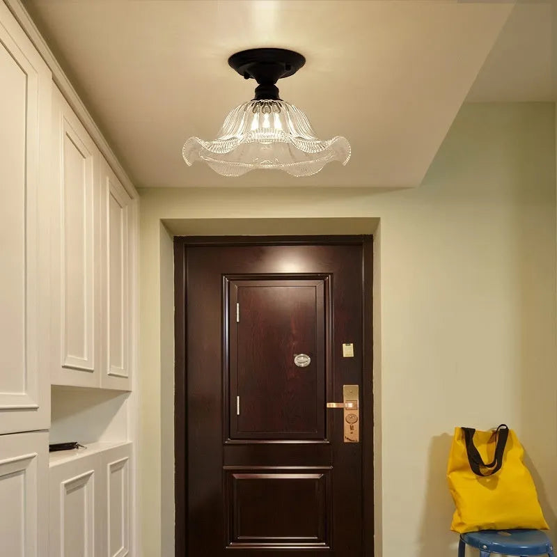 American retro single-head lamp with glass cover for hallway and balcony lighting