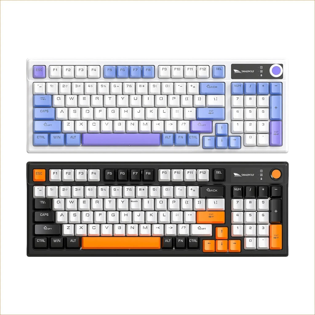 SK15 compact wired mechanical keyboard with mixed light green switches in sunset orange colour
