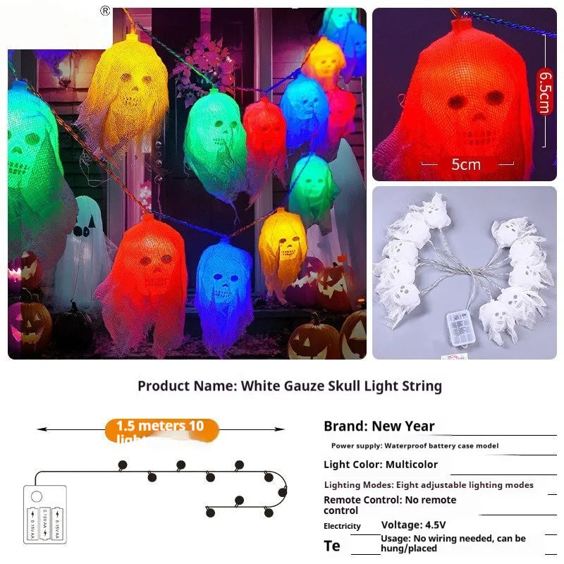 Halloween decoration LED fairy lights in coloured or warm white on a dark wall