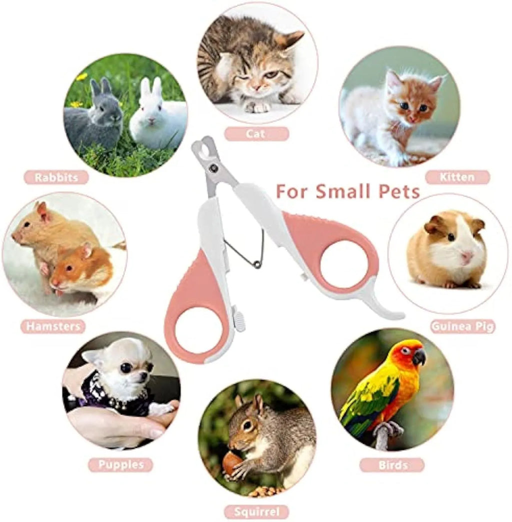 Grey and pink angled cat nail clippers with safety guard for small pet grooming