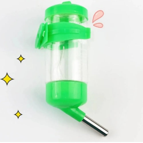 Green ball kettle style leak-proof plastic water feeder for small pets with a drinking tube.