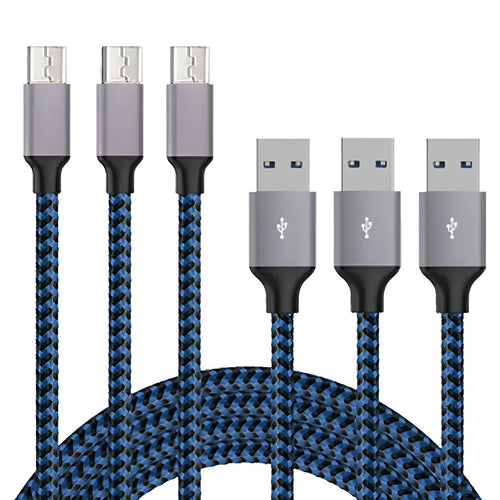 Braided Micro USB fast charging cable for Android phones in black and white.