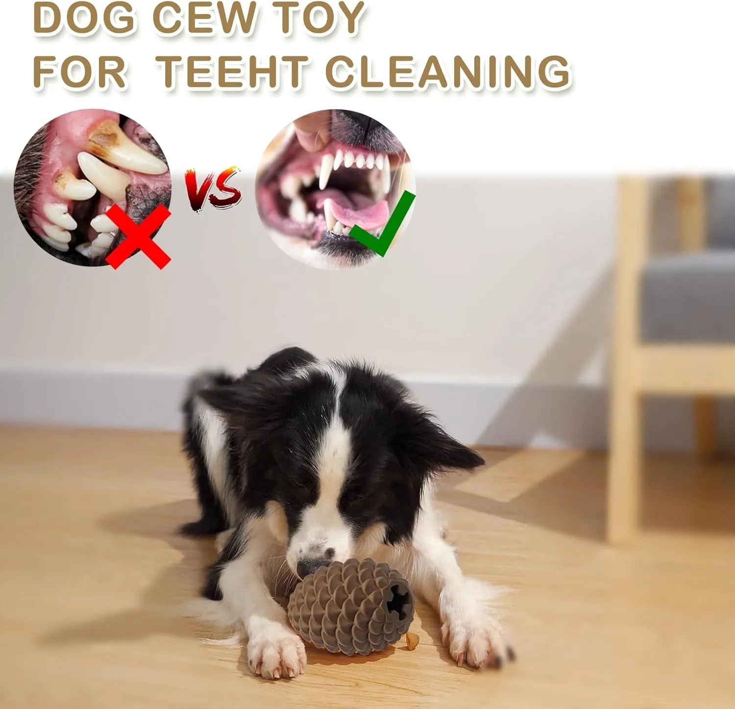 Natural rubber pine cone shaped dog toy with treat dispenser for medium and large dogs