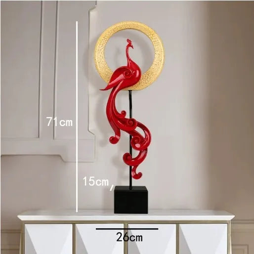 European style synthetic resin Phoenix ornament in rose gold, silver, or red.