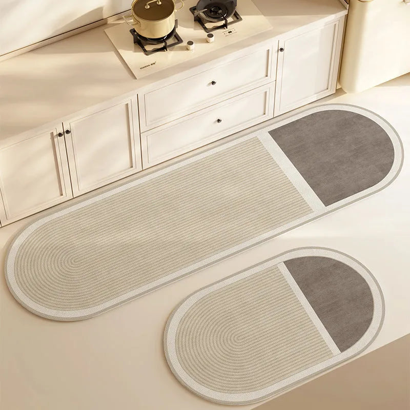 Oval diatom ooze kitchen floor mat with printed stripe pattern, available in multiple sizes and colours
