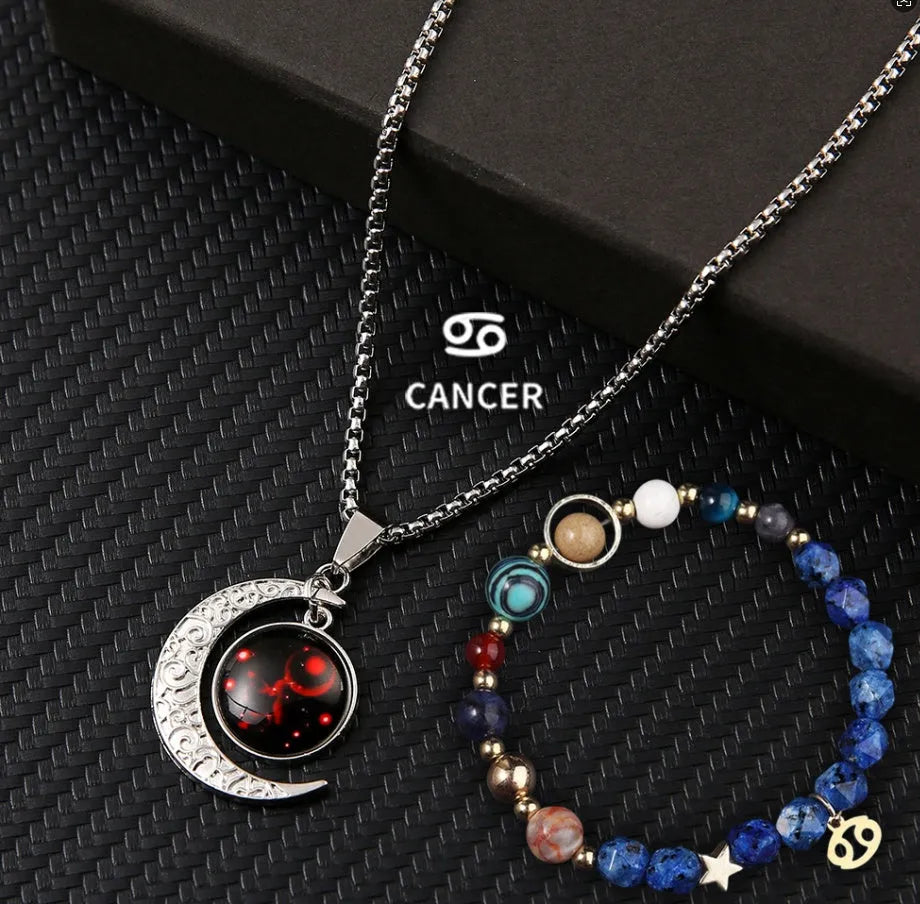 Natural stone zodiac necklace and bracelet set for all 12 star signs