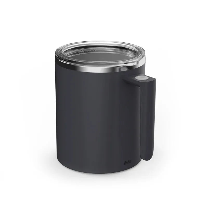 White automatic stirring coffee cup with magnetic base and 360ml capacity