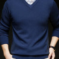 Men's casual thin V-neck woolen sweater in black, loose fit, available in multiple sizes and colours