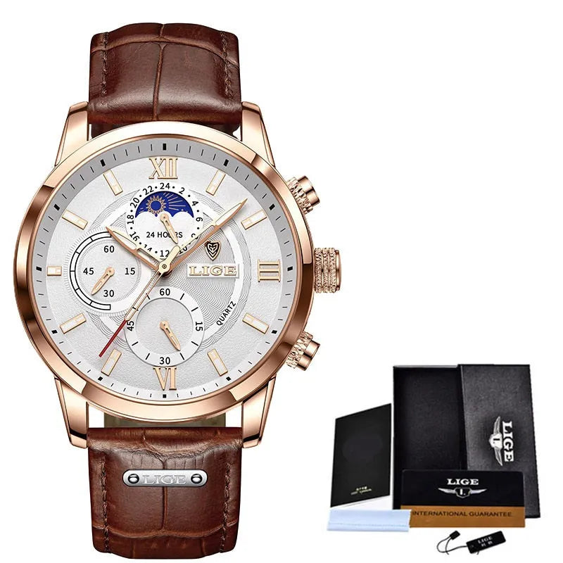 Men's slim-fit short-sleeved shirt with stand collar and digital print, shown with matching pants, shoes, and watch.