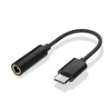 Type-C to 3.5mm audio adapter cable with 10cm length and 99% oxygen-free copper wire in black