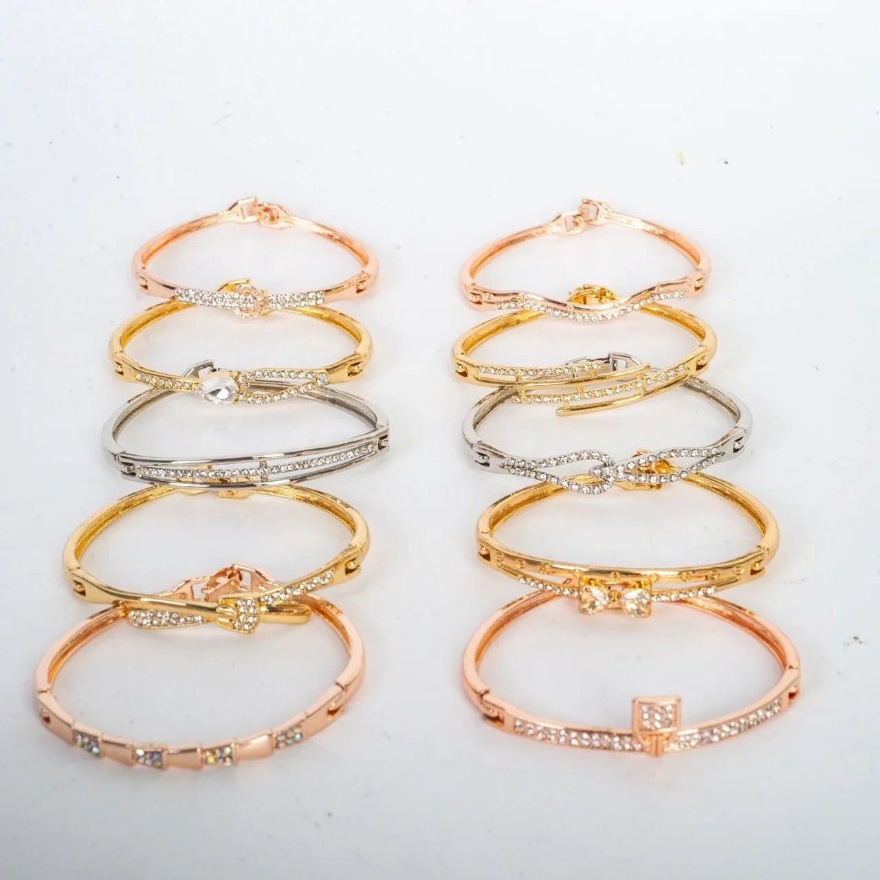 Zinc alloy simple ladies' bracelet with electroplated finish, bow and heart motifs, rose gold colour