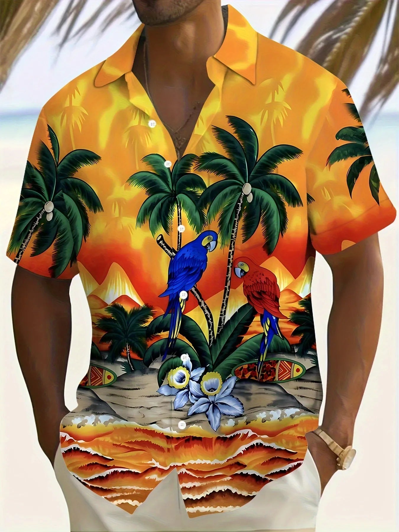 Men's floral pattern short sleeve shirt with loose cardigan fit for summer casual wear