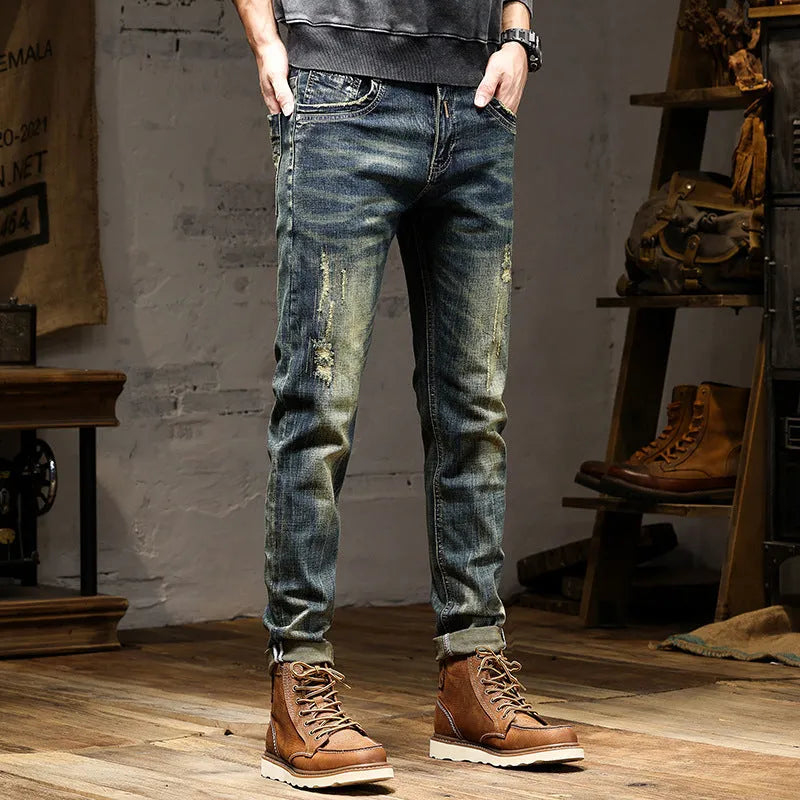 Men's retro colour skinny fit jeans with stretch denim and zip fly closure