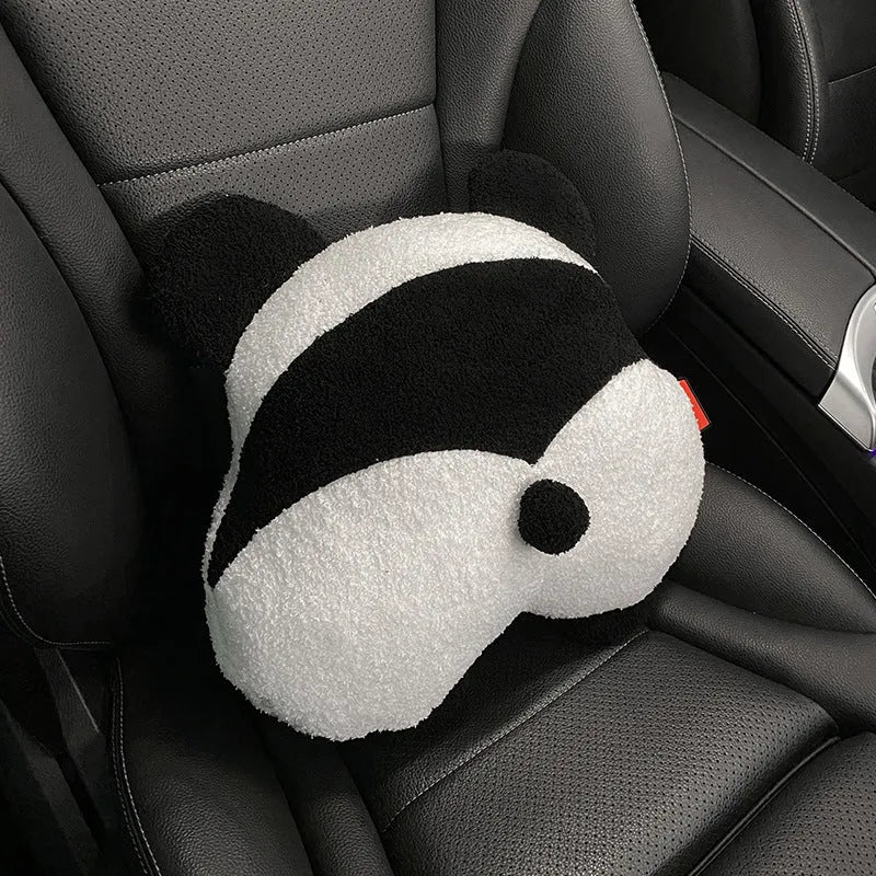 Winter plush panda car seat cushion with elastic hemming and memory foam filler on car seat