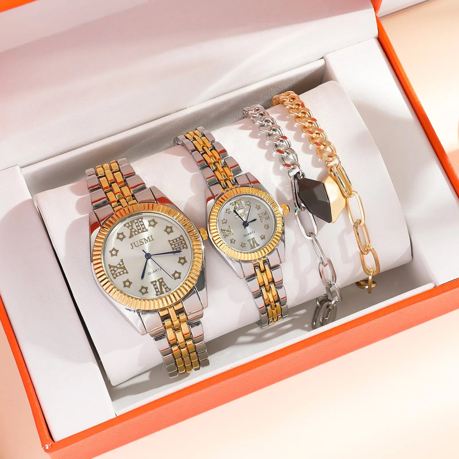 New fashion simple all-match couple watch and heart bracelet set for women, 11mm thickness, casual style, OPP packaging