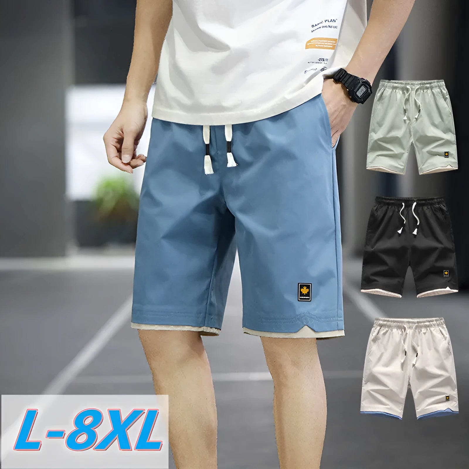Straight loose casual beach shorts in micro-elastic polyester fabric available in multiple colours