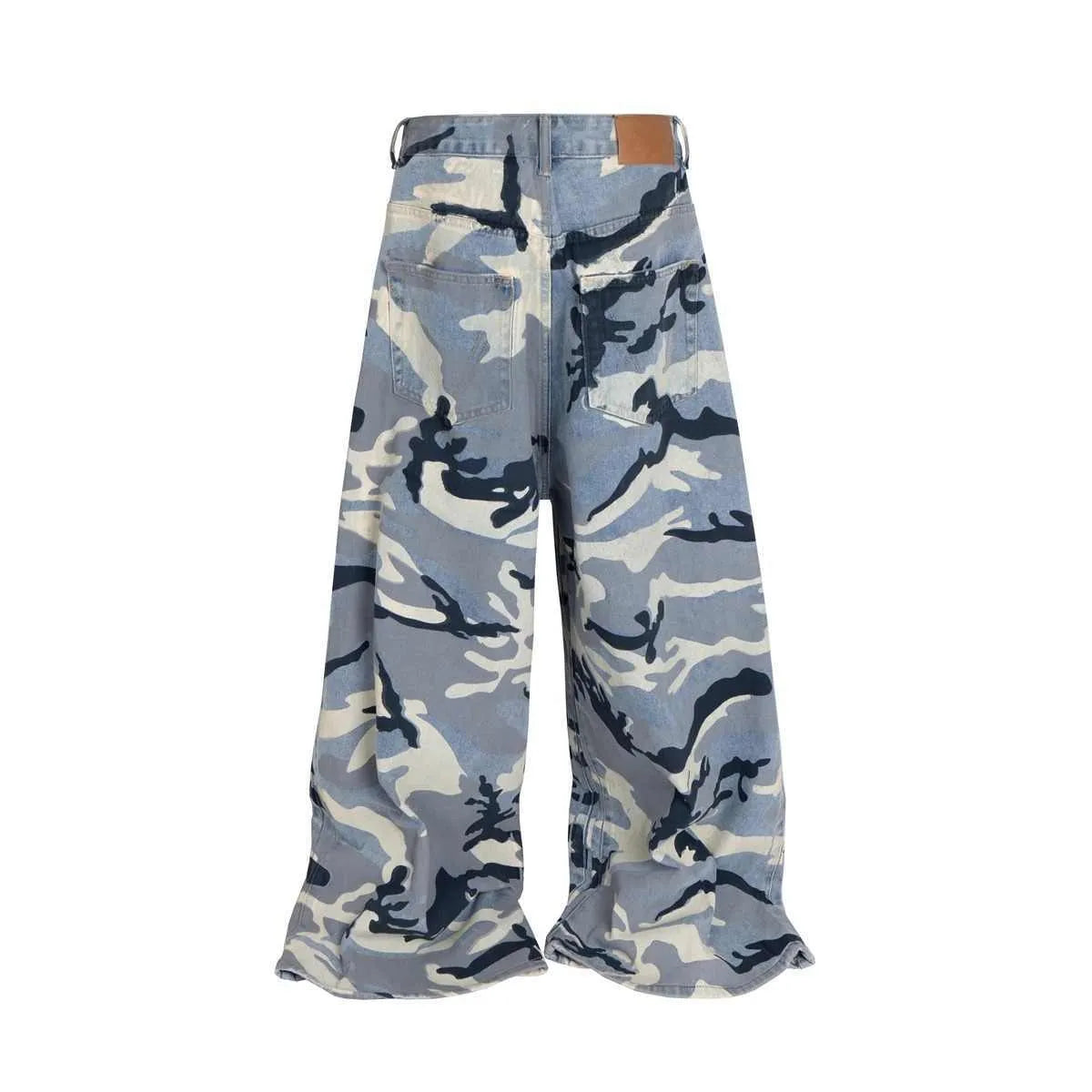Snow camouflage blue jeans with loose fit and micro-elastic stretch cotton denim fabric