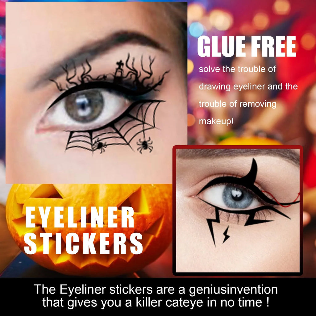 Bat and spider decorative eyeliner stickers for temporary festival makeup application
