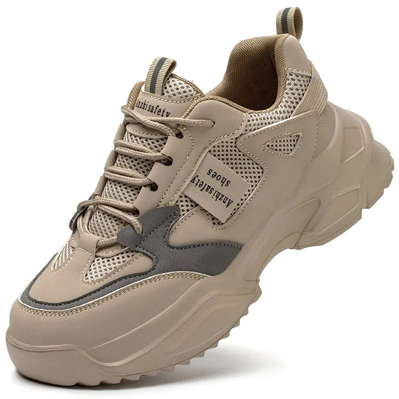 Women's anti smashing lightweight labour protection shoes in khaki with plastic toe cap and EVA sole