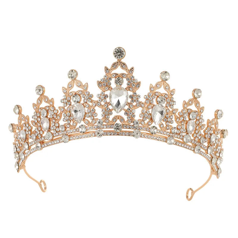 Baroque crown bride headdress with rhinestones in silver and gold colour options
