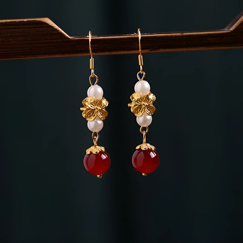 Women's vintage court style geometric alloy earrings with electroplated finish for traditional Chinese dress